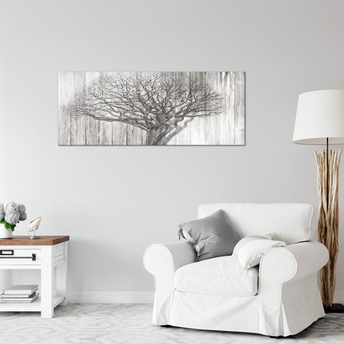Runa Art Wandbild Baum Abstrakt 1 Teilig 100 x 40 cm Modern Bild auf Vlies Leinwand Holzmotiv Wohnzimmer Schwarz Weiss 039912b