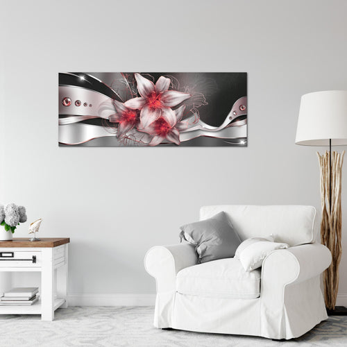 Runa Art Wandbild Blumen Lilien 1 Teilig 100 x 40 cm Modern Bild auf Vlies Leinwand Abstrakt Wohnzimmer Schwarz Rot 039612c