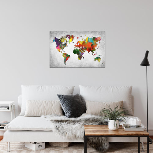 Runa Art Bild Weltkarte Modern Wandbilder Wohnzimmer Büro 1 Teilig - Made In Germany - Landkarte Beton Bunt Flur 105115c