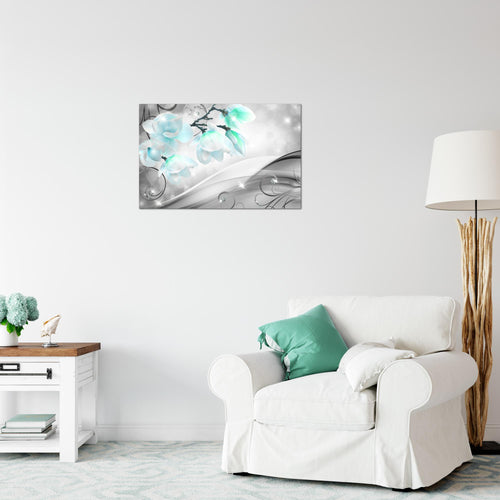 Runa Art Bild Blumen Abstrakt Modern Wandbilder Wohnzimmer 1 Teilig - Made In Germany - Diamant Grau Türkis Flur 035315c