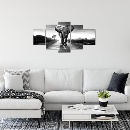 Runa Art Wandbilder Afrika Elefant 5 Teilig Bild auf Vlies Leinwand Deko Wohnzimmer Schlafzimmer Tiere Schwarz Weiss 042652c