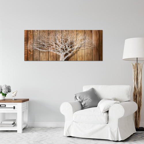 Runa Art Wandbild Baum Abstrakt 1 Teilig 100 x 40 cm Modern Bild auf Vlies Leinwand Holzmotiv Wohnzimmer Beige Braun 039912a