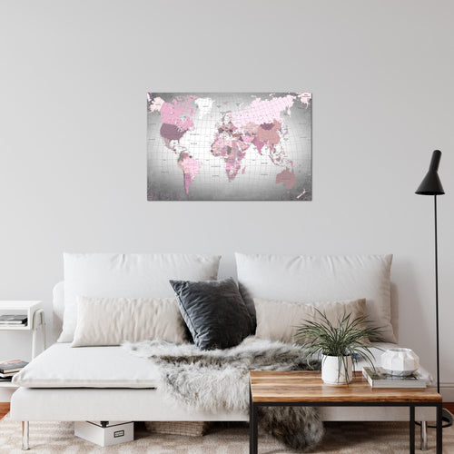 Runa Art Bild Weltkarte Modern Wandbilder Wohnzimmer Büro 1 Teilig - Made In Germany - Kontinente Rosa Grau Flur 023315c