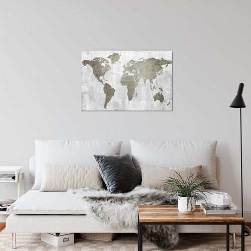 Runa Art Bild Weltkarte Modern Wandbilder Büro Wohnzimmer 1 Teilig - Made In Germany - Kontinente Stein Braun Flur 104315b