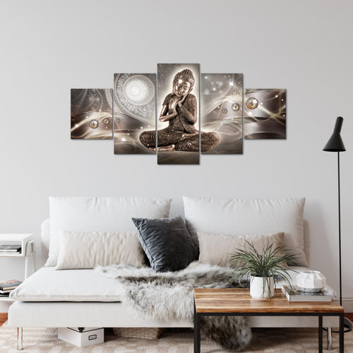 Runa Art Wandbilder Buddha Zen 5 Teilig Bild auf Vlies Leinwand Deko Wohnzimmer Schlafzimmer Feng Shui Braun 041652a