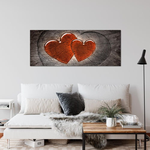 Runa Art Wandbild Herzen Holz 1 Teilig 100 x 40 cm Modern Bild auf Vlies Leinwand Romantisch Wohnzimmer Schlafzimmer Grau Rot 104112b