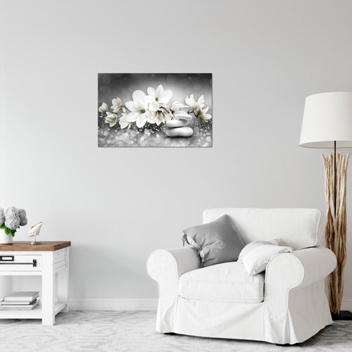 Runa Art Bild Blumen Magnolien Modern Wandbilder Wohnzimmer 1 Teilig - Made In Germany - Abstrakt Schwarz Weiss Flur 035415c