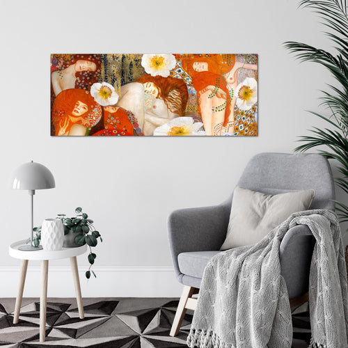 Runa Art Wandbild Collage Gustav Klimt 1 Teilig 100 x 40 cm Modern Bild auf Vlies Leinwand Frau Wohnzimmer Rot 018512a