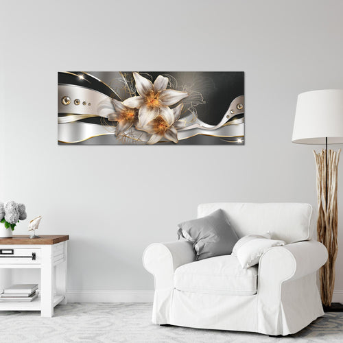 Runa Art Wandbild Blumen Lilien 1 Teilig 100 x 40 cm Modern Bild auf Vlies Leinwand Abstrakt Wohnzimmer Gelb Gold 039612a