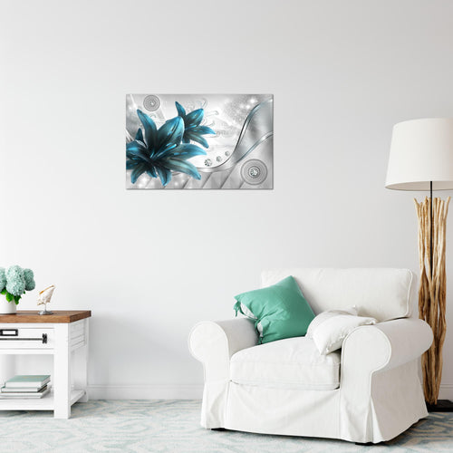 Runa Art Bild Blumen Lilien Modern Wandbilder Wohnzimmer 1 Teilig - Made In Germany - Abstrakt Grau Blau Flur 036815c
