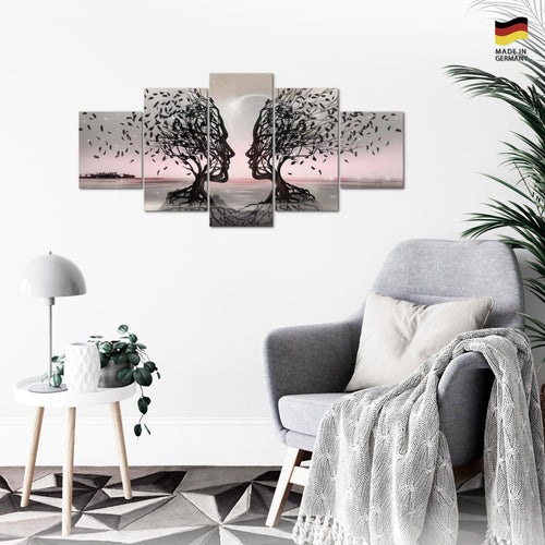 Runa Art Wandbilder Liebespaar 5 Teilig Bild auf Vlies Leinwand Deko Wohnzimmer Schlafzimmer Abstrakt Baum Grau Rosa 044852b