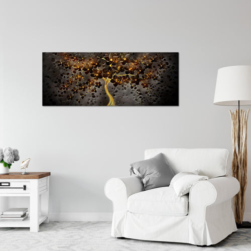 Runa Art Wandbild Blumen 1 Teilig 100 x 40 cm Modern Bild auf Vlies Leinwand Abstrakt Baum Wohnzimmer Schwarz Gold 039712c