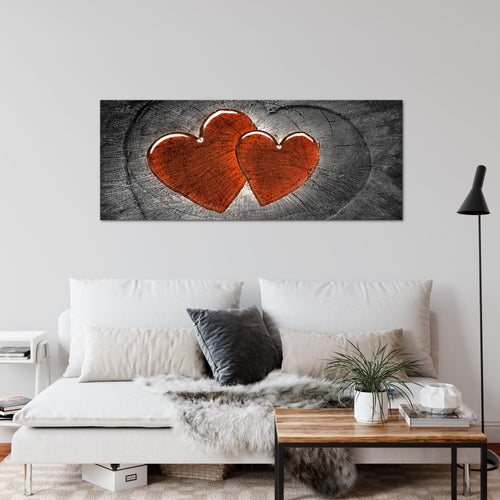 Runa Art Wandbild Herzen Holz 1 Teilig 100 x 40 cm Modern Bild auf Vlies Leinwand Holzoptik Wohnzimmer Schlafzimmer Grau Rot 104112c