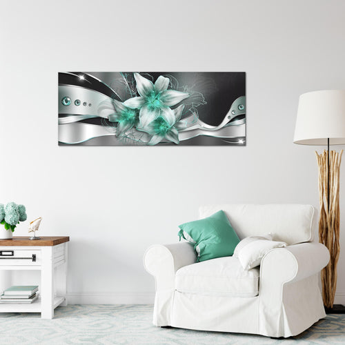 Runa Art Wandbild Blumen Lilien 1 Teilig 100 x 40 cm Modern Bild auf Vlies Leinwand Abstrakt Wohnzimmer Schwarz Türkis 039612b