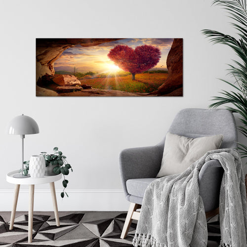 Runa Art Wandbild Natur Gebirge 1 Teilig 100 x 40 cm Modern Bild auf Vlies Leinwand Baum Herz Wohnzimmer Schlafzimmer Beige Rosa 607612c