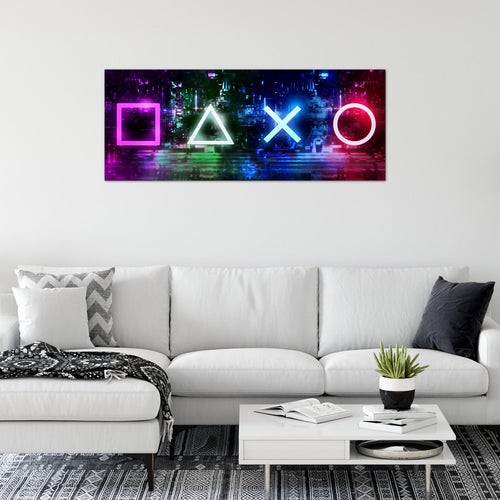 Runa Art Wandbild Gamer 100 x 40 cm Modern Bild auf Vlies Leinwand Lila Kinderzimmer Formen 038812a