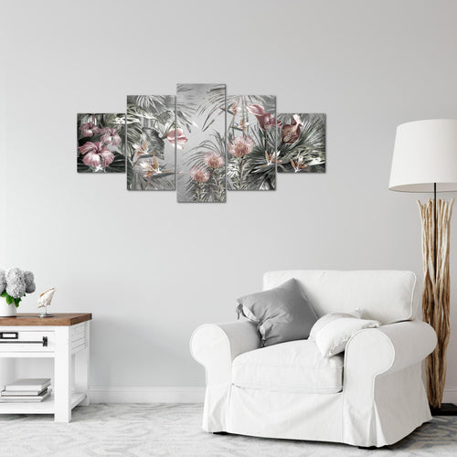 Runa Art Wandbilder Blumen 5 Teilig Bild auf Vlies Leinwand Deko Wohnzimmer Vintage Natur Grau 043352c