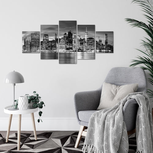Runa Art Wandbilder New York City 5 Teilig Bild auf Vlies Leinwand Deko Wohnzimmer Büro USA Schwarz Weiss 010052b