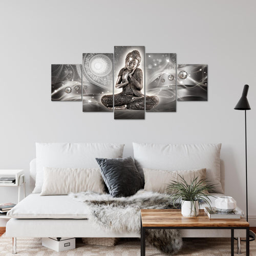 Runa Art Wandbilder Buddha Zen 5 Teilig Bild auf Vlies Leinwand Deko Wohnzimmer Schlafzimmer Feng Shui Grau 041652b