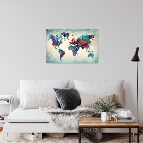Runa Art Bild Weltkarte Modern Wandbilder Wohnzimmer Büro 1 Teilig - Made In Germany - Kontinente Bunt Grün Flur 105115b