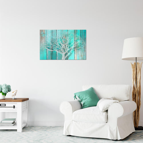 Runa Art Bild Baum Abstrakt Modern Wandbilder Wohnzimmer 1 Teilig - Made In Germany - Holzmotiv Türkis Grau Flur 039915c