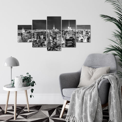 Runa Art Wandbilder New York Skyline 5 Teilig Bild auf Vlies Leinwand Deko Wohnzimmer Büro Amerika NY Schwarz Weiss 036252c
