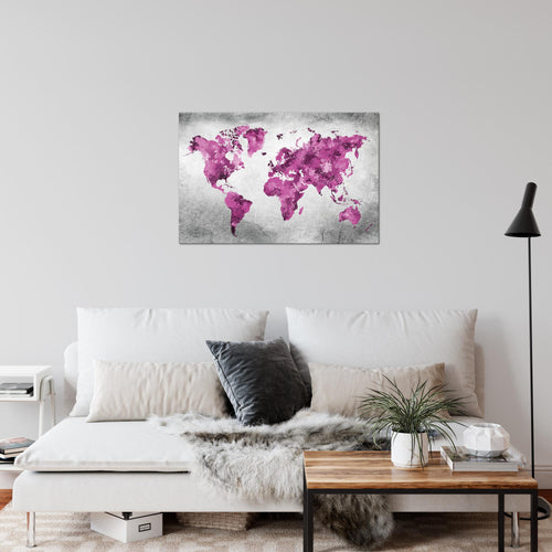 Runa Art Bild Weltkarte Modern Wandbilder Wohnzimmer Büro 1 Teilig - Made In Germany - Vintage Rosa Grau Flur 013315c