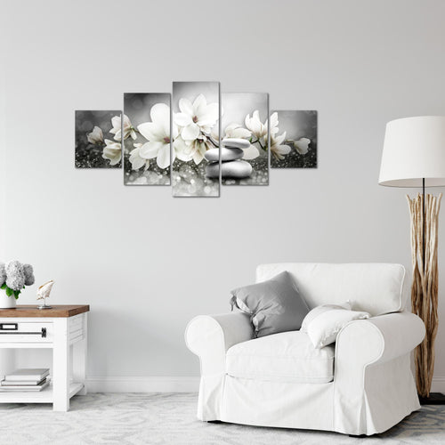 Runa Art Wandbilder Blumen Magnolien 5 Teilig Bild auf Vlies Leinwand Deko Wohnzimmer Abstrakt Schwarz Weiss 035452c