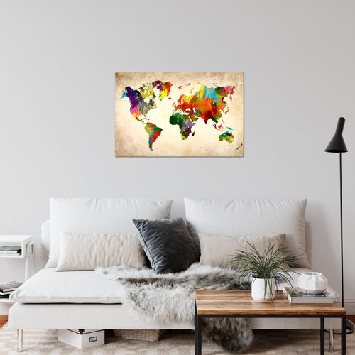 Runa Art Bild Weltkarte Modern Wandbilder Wohnzimmer Büro 1 Teilig - Made In Germany - Kontinente Landkarte Bunt Flur 105115a