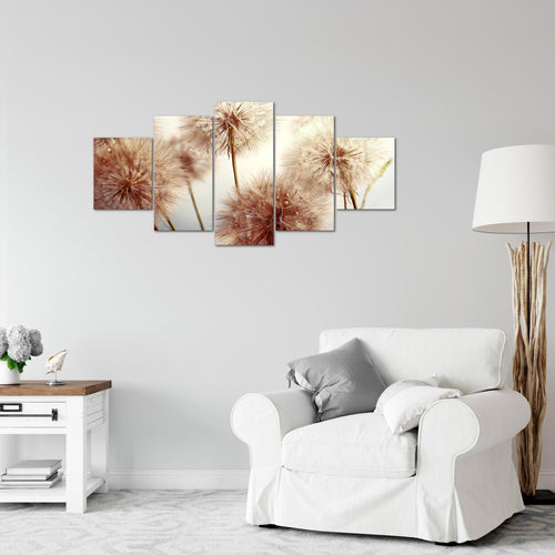 Runa Art Wandbilder Blumen Pusteblumen 5 Teilig Bild auf Vlies Leinwand Deko Wohnzimmer Natur Beige 042052b