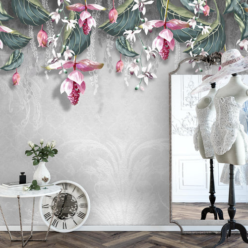 Novart Fototapeten 396 x 280 cm Blumen Blätter - Vlies Wanddekoration Wohnzimmer Schlafzimmer - Deutsche Manufaktur - beige N9122012c