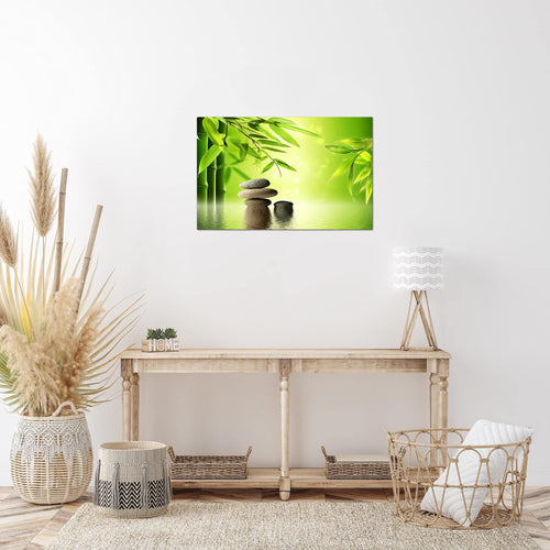 Runa Art Bild Feng Shui Steine Modern Wandbilder Wohnzimmer Schlafzimmer 1 Teilig - Made In Germany - Bambus Spa Grün Flur 501915a