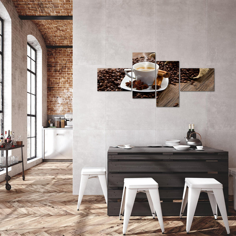 Runa Art Wandbilder Set XXL Küche KaffeeEsszimmer Küchenbilder Braun 4 Teilig - Made in Germany - 501845a