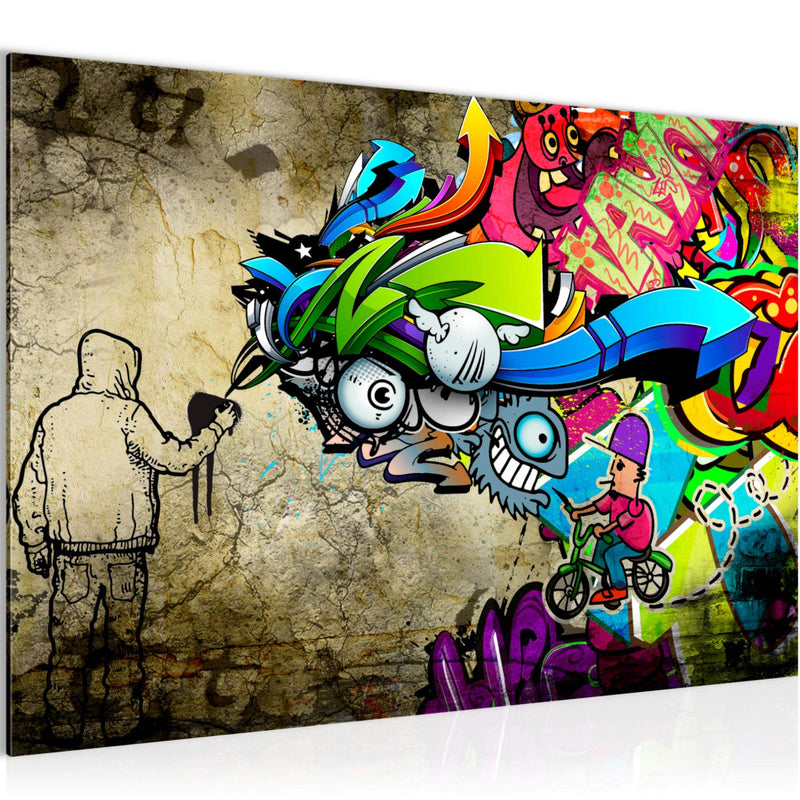 Runa Art Bild Graffiti Modern Wandbilder Loft Wohnzimmer 1 Teilig - Made In Germany - Street Art Bunt Flur 401915a