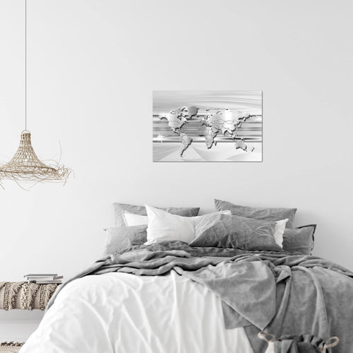 Runa Art Bild Weltkarte Modern Wandbilder Wohnzimmer Büro 1 Teilig - Made In Germany - Abstrakt Silber Grau Flur 107915c