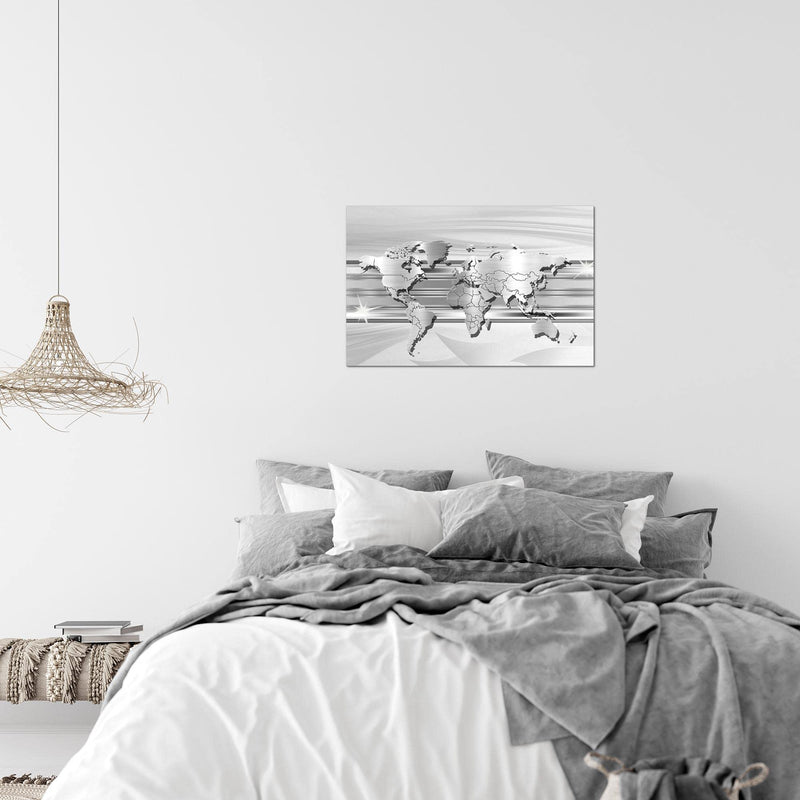 Runa Art Bild Weltkarte Modern Wandbilder Wohnzimmer Büro 1 Teilig - Made In Germany - Abstrakt Silber Grau Flur 107915c