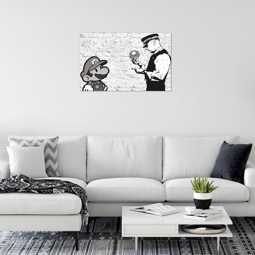 Runa Art Bild Mario and Cop Banksy Modern Wandbilder Jugendzimmer Wohnzimmer 1 Teilig - Made In Germany - Art Schwarz Weiss Flur 006515c