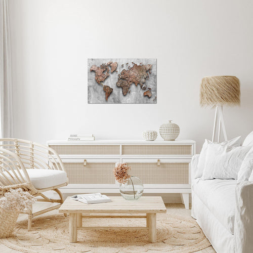 Runa Art Bild Weltkarte 3D Effekt Modern Wandbilder Wohnzimmer Büro 1 Teilig - Made In Germany - Kontinente Stein Grau Flur 107715a