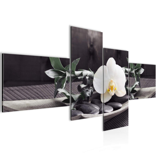 Runa Art Wandbilder Set XXL Feng Shui OrchideeWohnzimmer Schlafzimmer Schwarz Weiss 4 Teilig - Made in Germany - 502345c