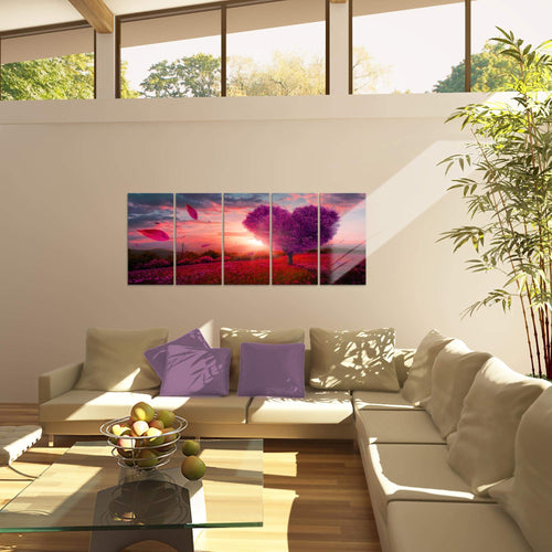 Runa Art Wandbild XXL Herbst Baum Herz Wohnzimmer Schlafzimmer 200 x 80 cm Lila Violett 5 Teilig - Made in Germany - 605855b