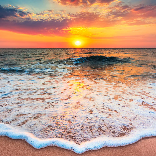 Runa Art Bild Strand Meer Modern Wandbilder Wohnzimmer Schlafzimmer 1 Teilig - Made In Germany - Sonnenuntergang Orange Flur 044515a