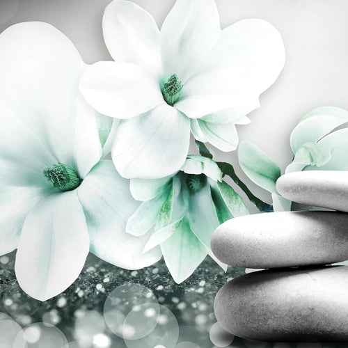 Runa Art Wandbilder Blumen Magnolien 5 Teilig Bild auf Vlies Leinwand Deko Wohnzimmer Abstrakt Grau Türkis 035452b