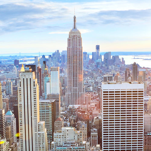 Runa Art Bild Wohnzimmer Büro New York Skyline 5 Teilig USA Grau Rosa Wandbilder auf Vlies Leinwand 010253b