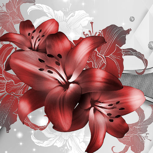 Runa Art Wandbild Blumen Lilien 1 Teilig 100 x 40 cm Modern Bild auf Vlies Leinwand Abstrakt Wohnzimmer Grau Türkis 016512a