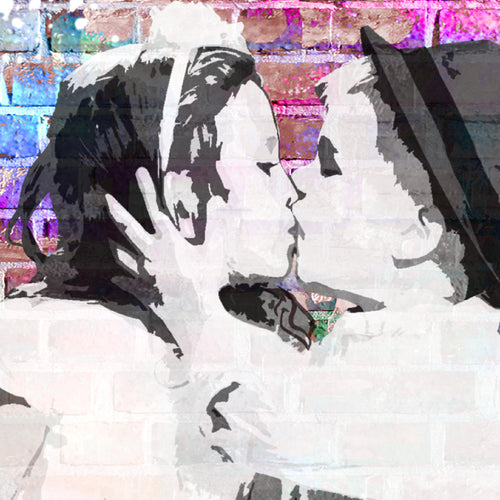 Runa Art Bild Wohnzimmer Schlafzimmer the First Kiss 5 Teilig Streetart Graffiti Bunt Wandbilder auf Vlies Leinwand 044653a