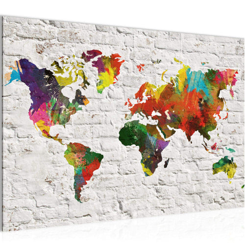 Runa Art Bild Weltkarte Modern Wandbilder Wohnzimmer Büro 1 Teilig - Made In Germany - Steinwand Grau Bunt Flur 106915b