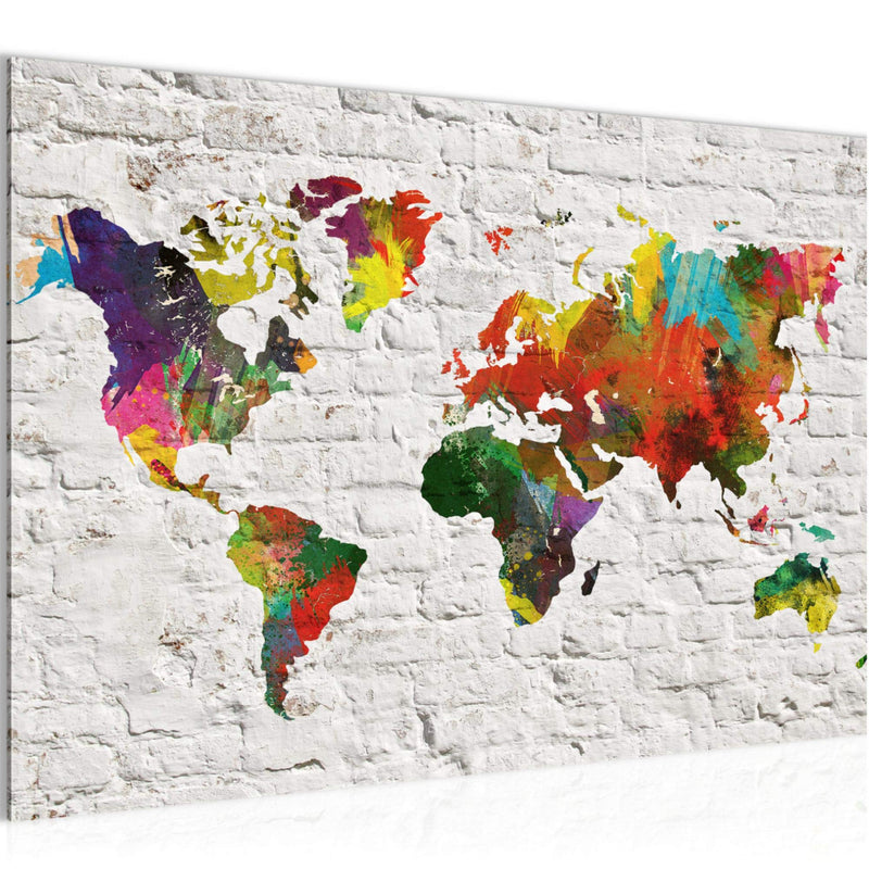 Runa Art Bild Weltkarte Modern Wandbilder Wohnzimmer Büro 1 Teilig - Made In Germany - Steinwand Grau Bunt Flur 106915b