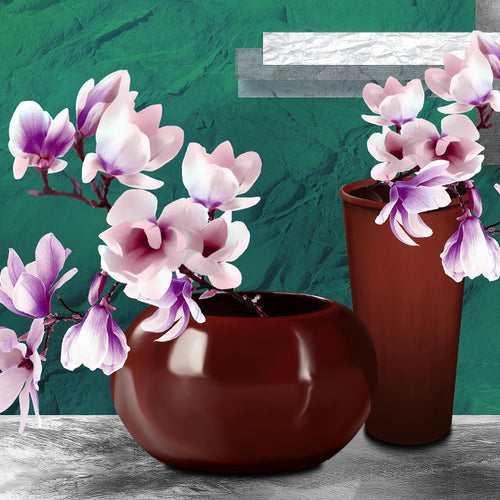 Runa Art Wandbilder Blumen Abstrakt Bild XXL Wohnzimmer Schlafzimmer Türkis Grau Blumenvase 120 x 80 cm 3 Teilig 035231b
