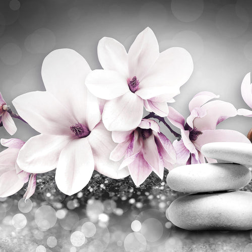 Runa Art Bild Blumen Magnolien Modern Wandbilder Wohnzimmer 1 Teilig - Made In Germany - Abstrakt Grau Rosa Flur 035415a