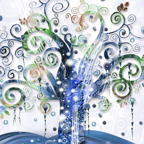 Runa Art Wandbild XXL Gustav Klimt Baum des Lebens Wohnzimmer 200 x 80 cm Blau 5 Teilig - Made in Germany - 003055b
